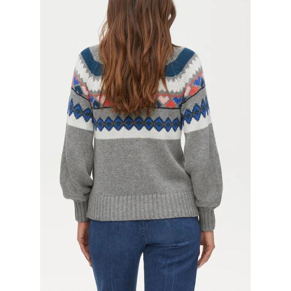 NEW MICHAEL STARS pernille turtleneck fair isle sweater in grey